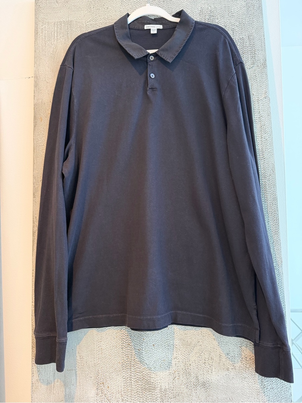 James Perse Men's Long-Sleeve Polo in Navy Blue